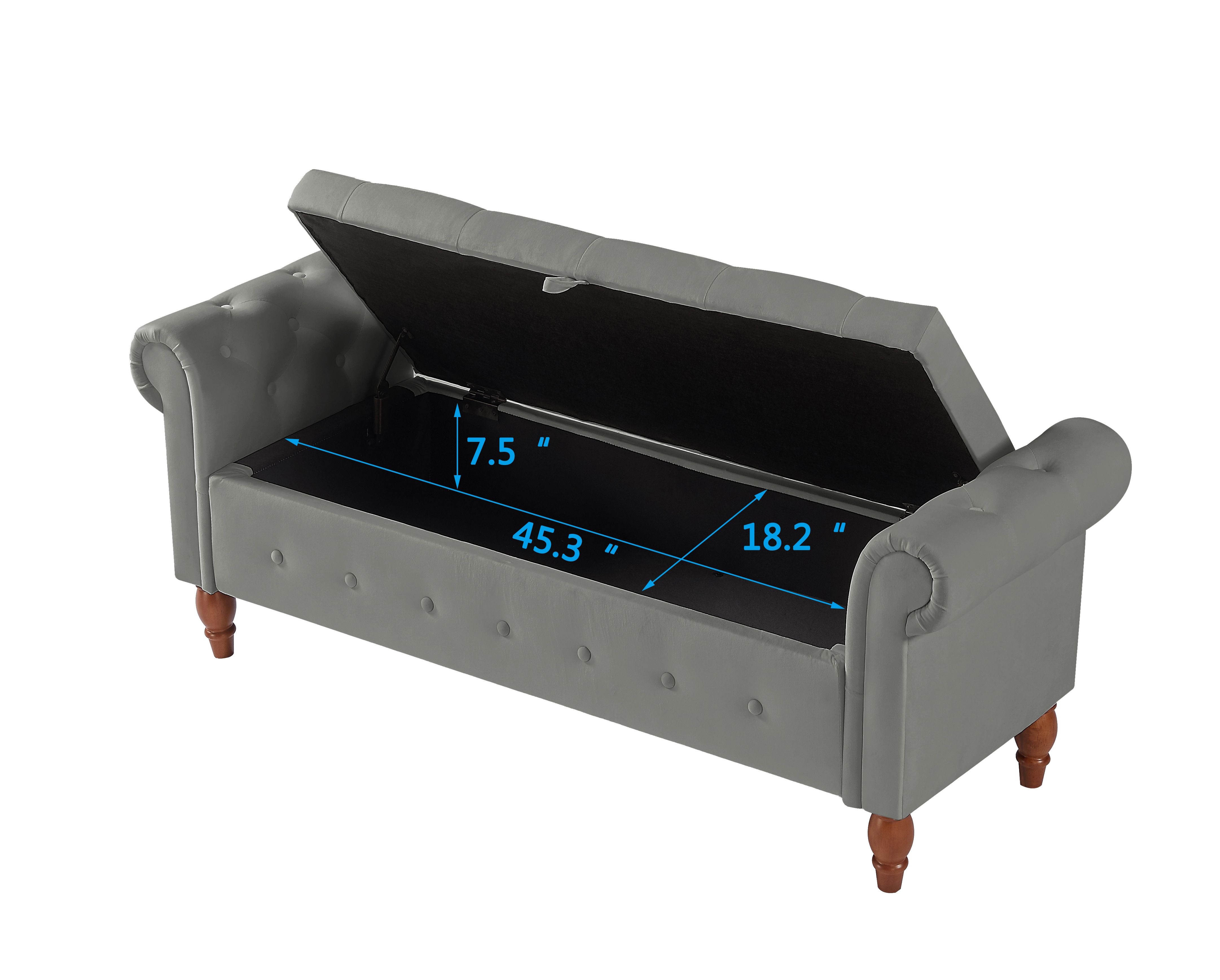 Velvet Multifunctional Storage Rectangular Sofa Stool - Grey_voghion.com